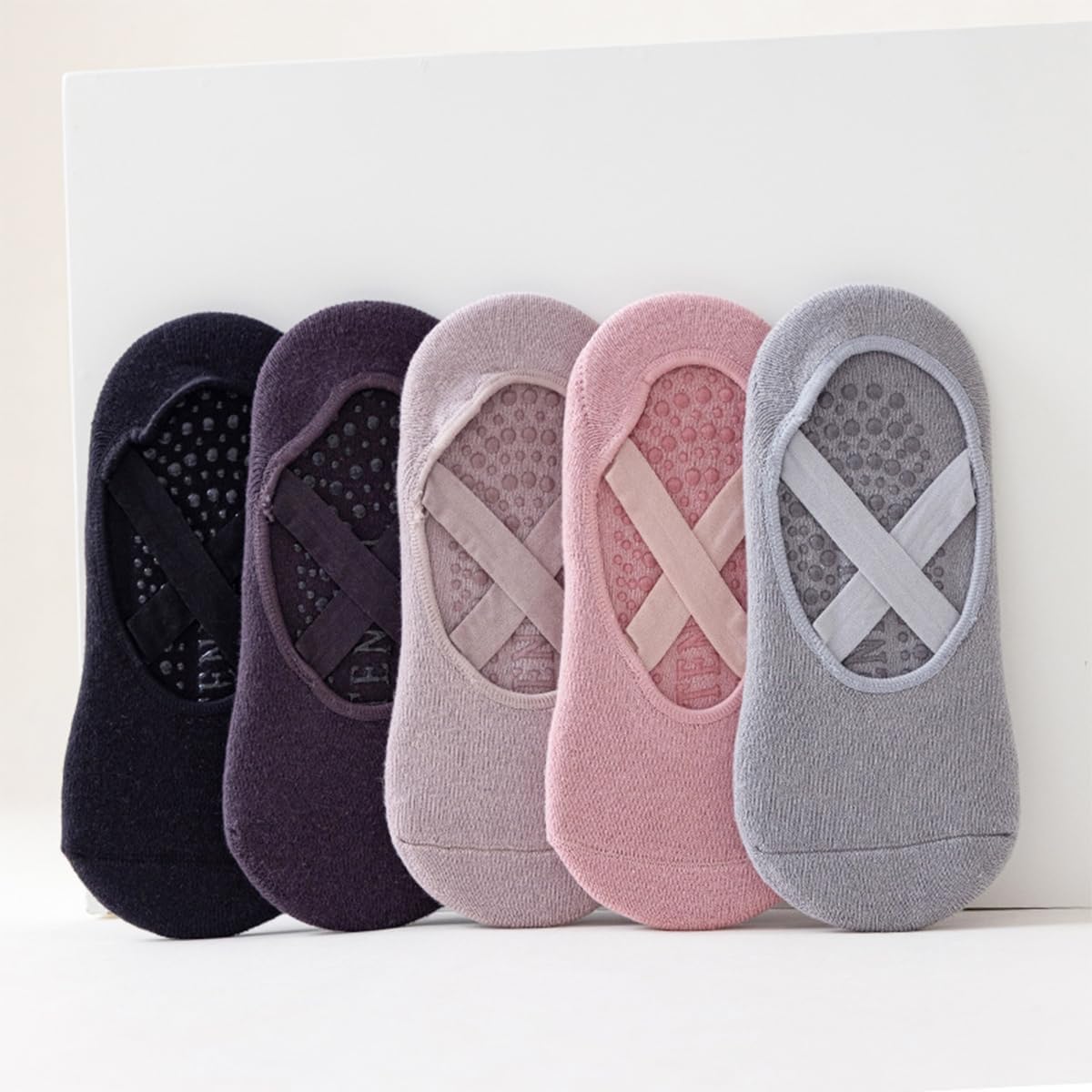ROSY CLOUDS Non-Slip Yoga Socks with Straps Pilates Ballet Barre Socks for Women 5 Pairs - Image 5