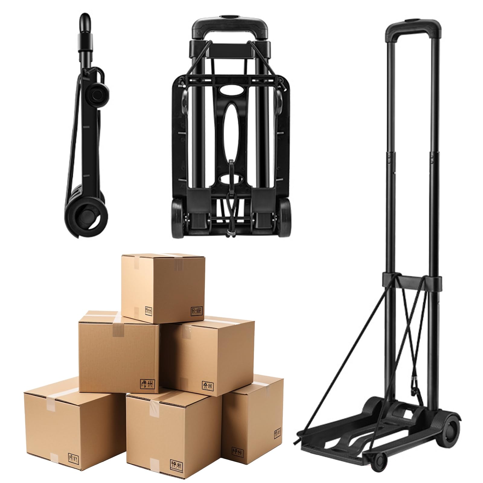 ALINUOYQ Folding Hand Truck Trolley, 35KG Capacity Sack Trolley Heavy Duty, Height Adjustable Folding Sack Truck with Wheels for Luggage Travel Auto Moving Office