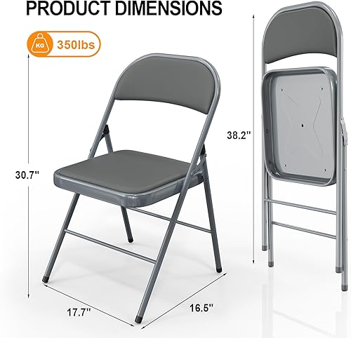 Miniatura 40 de VINGLI Paquete de 6 sillas plegables con asientos acolchados, marco de metal con asiento y respaldo de piel sintética, capacidad de 350 libras, Negro