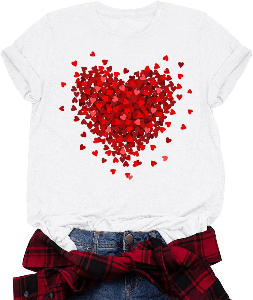 Maglietta da donna per San Valentino, con stampa a cuore e scritta "Love"