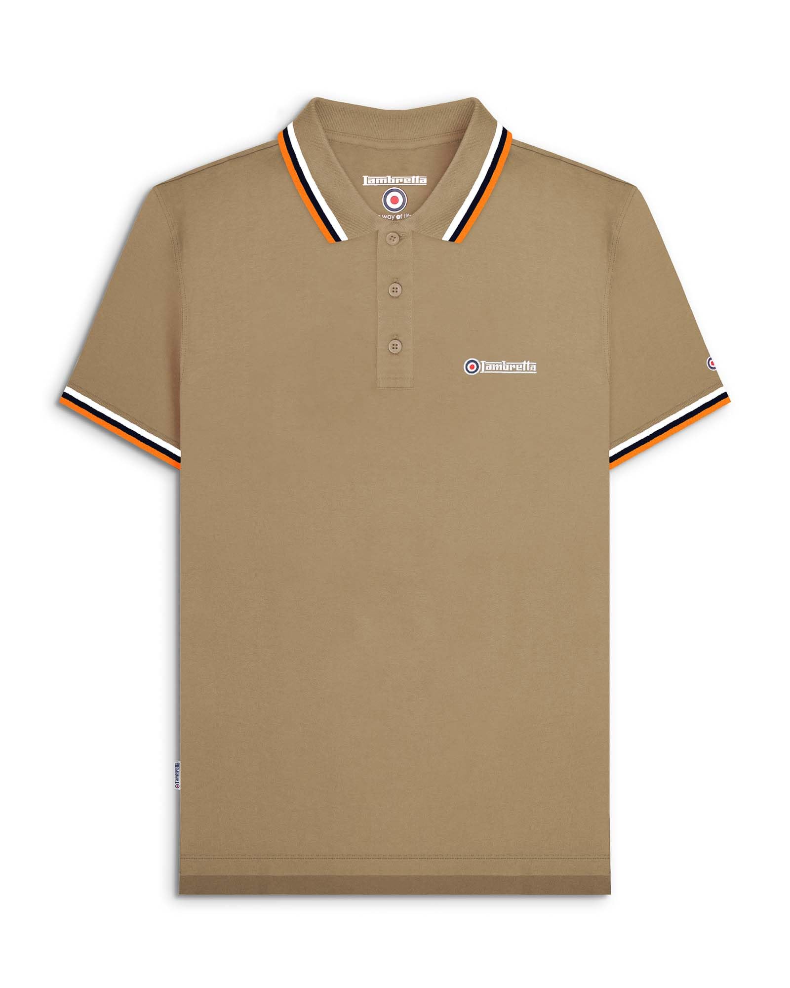 Lambretta (2Xl, Cashew/White/Navy/Apricot) Mens Target Triple Tipped Retro Polo Shirt