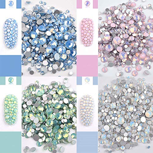 4 Packs Opal Rhinestones for Nails Art Glass Crystal Flatback Sparkly Gems Decorations Jewelry Crafts DIY