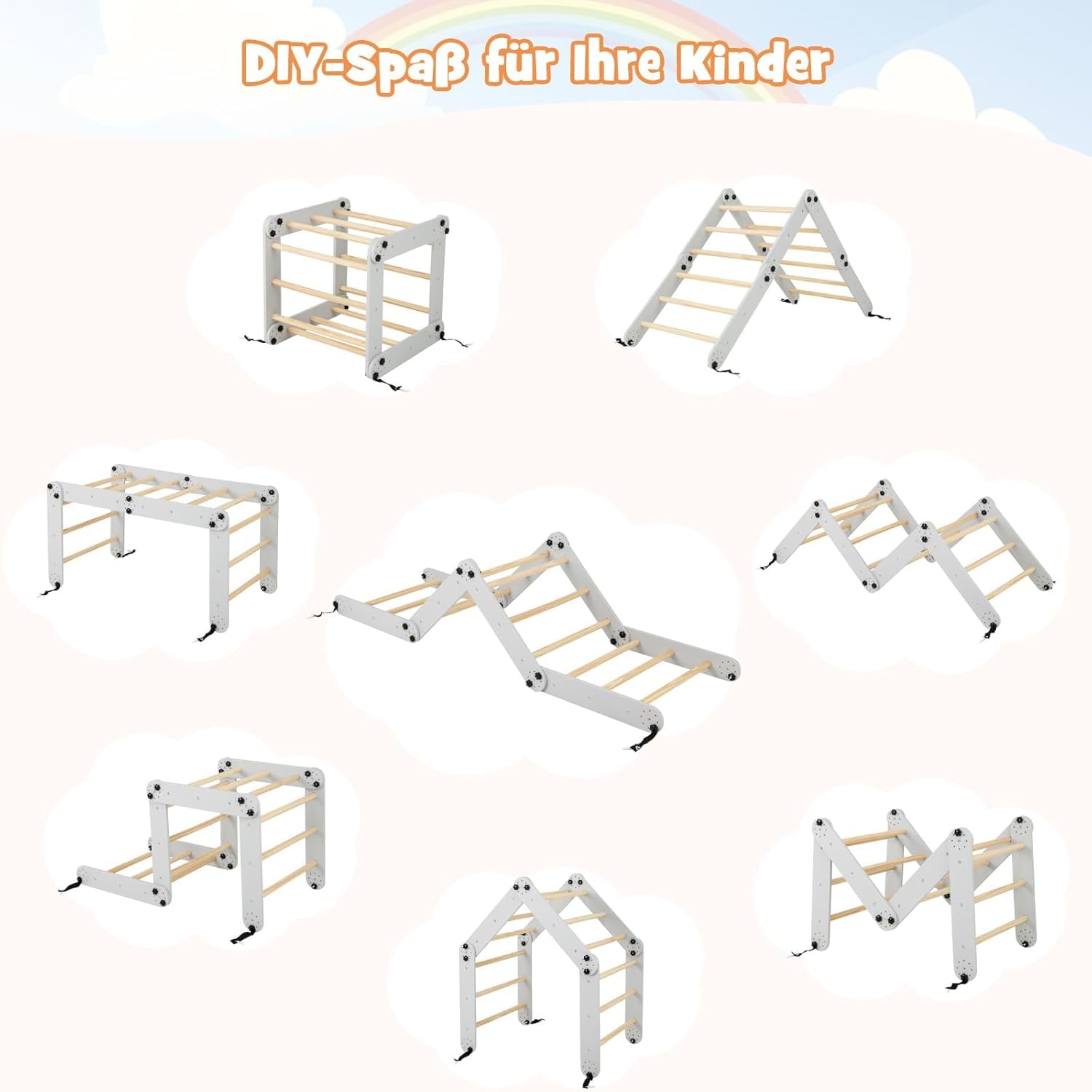 Triangle D'Escalade 5 En 1 – Bois Multifonction – Rampe Réversible – Pliant – Dès 3 Ans – 60 Kg