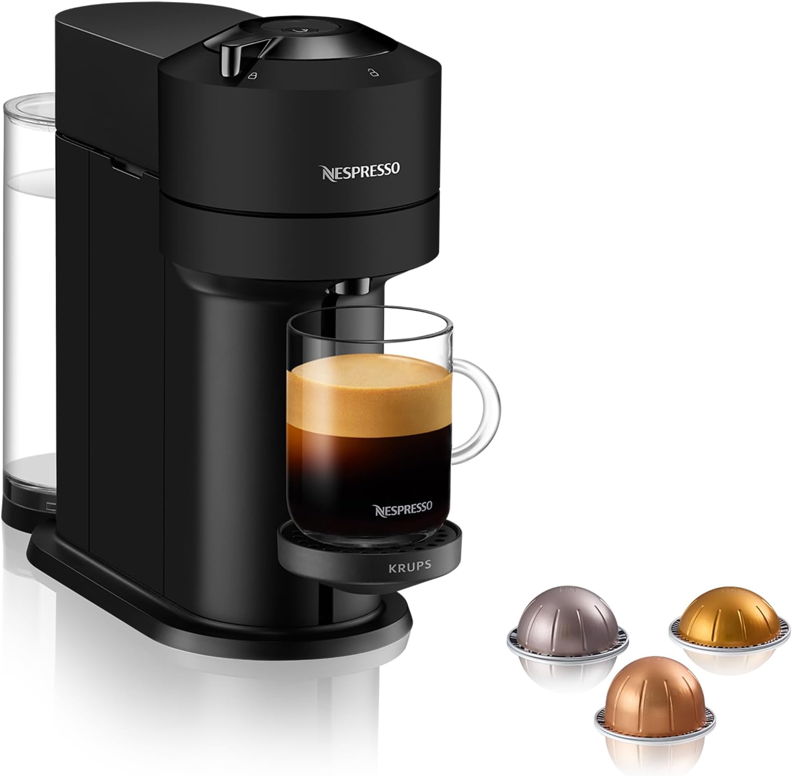 Nespresso Vertuo Next Automatic Pod Coffee Machine for Americano, Decaf, Espresso by Krups in Matt Black