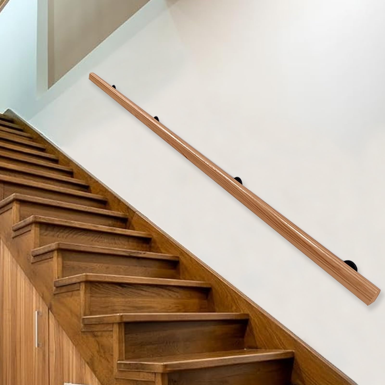 Barre d'appui d'escalier en bois massif de 1,8 m avec balustres de protection