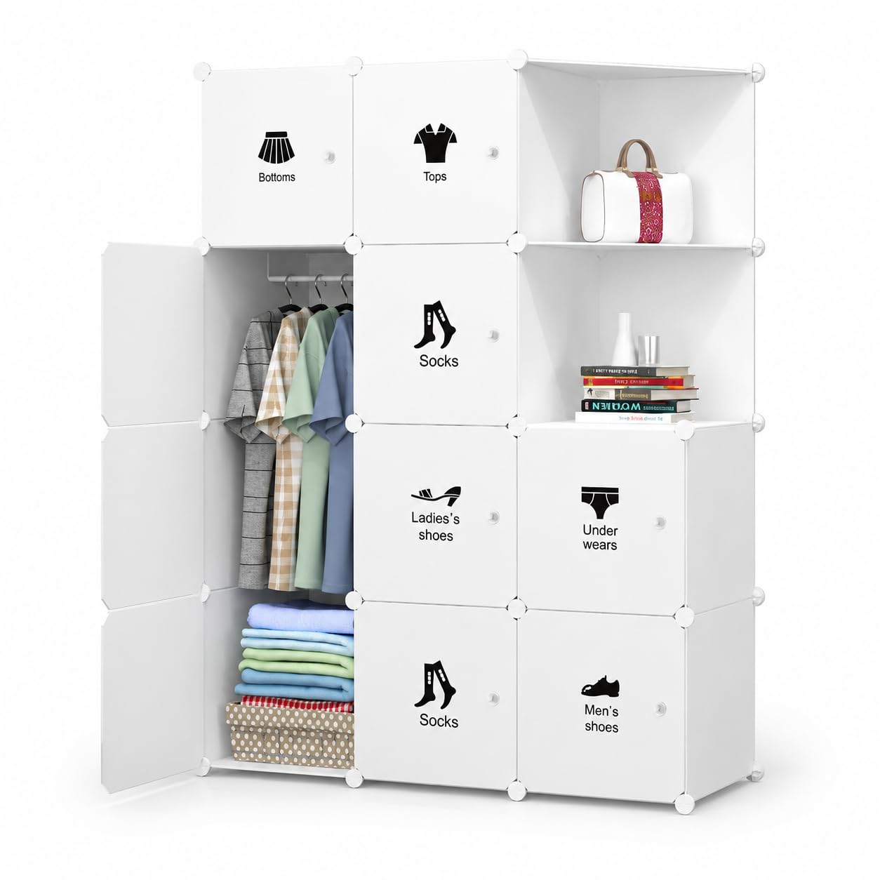 Litake 10-Teiliges DIY-Aufbewahrungsset Für Das Schlafzimmer, Offener Kleiderschrank Mit Türen, Begehbarer Kleiderschrank, Modulares Steckregalsystem, Einfache Montage (Weiß)