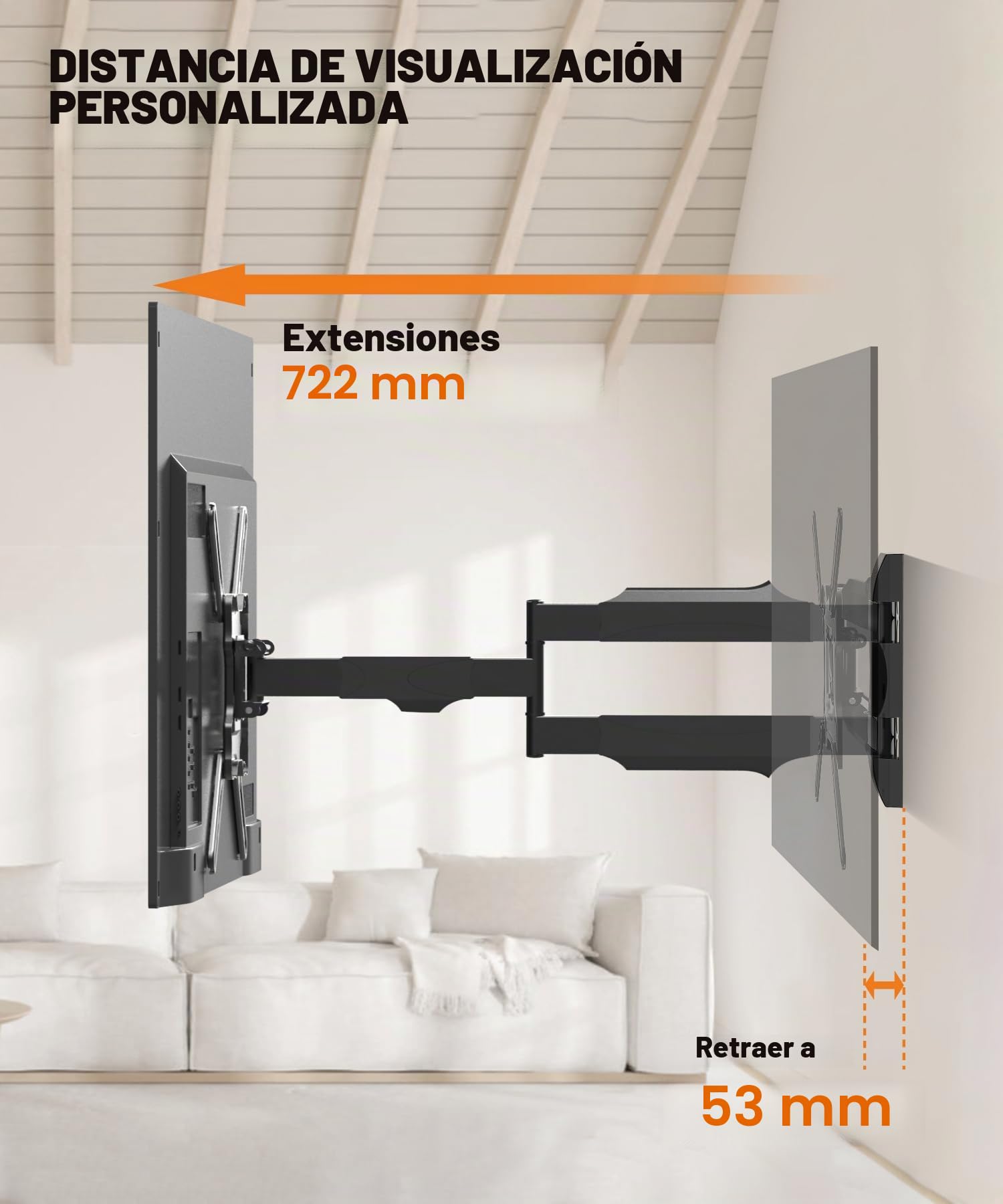 Soporte Pared TV de 32 a 65 Pulgadas, Soporte Television Brazo Largo 720mm | Inclinable y Giratorio, Máx VESA 400 x 400 mm, Soporta hasta 35 kg