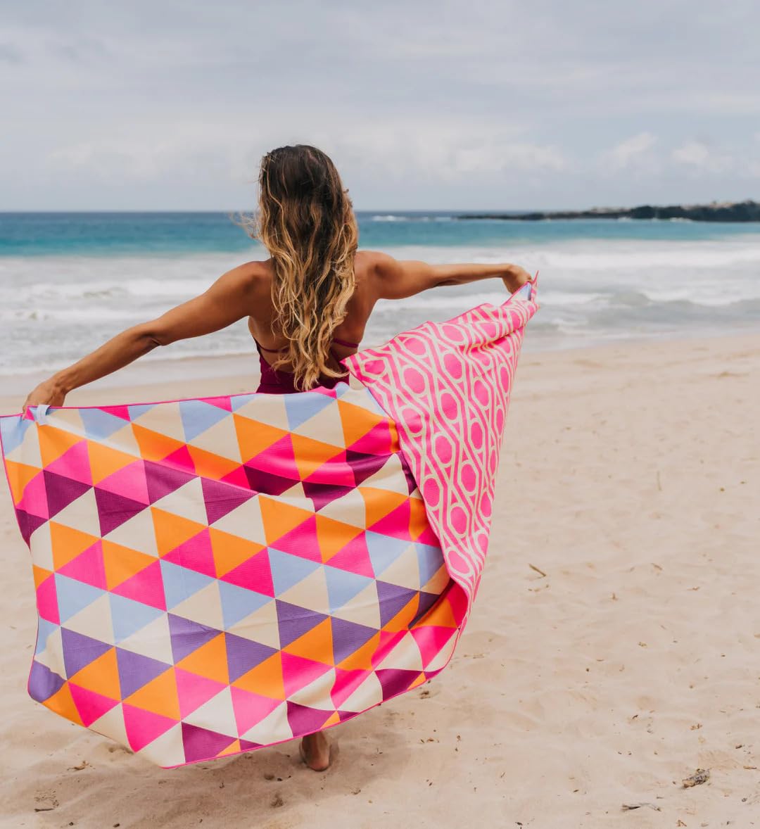 Ręcznik podróżny, szybkoschnący i kompaktowy, 200 x 90 cm, ręcznik z mikrofibry z woreczkiem, ręcznik plażowy bez piasku z plastiku pochodzącego z recyklingu - Marrakech