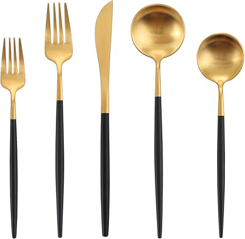 Oliviola - Juego de cubiertos de acero inoxidable de 40 piezas para 8 personas, color negro mate, acabado satinado, apto para lavavajillas