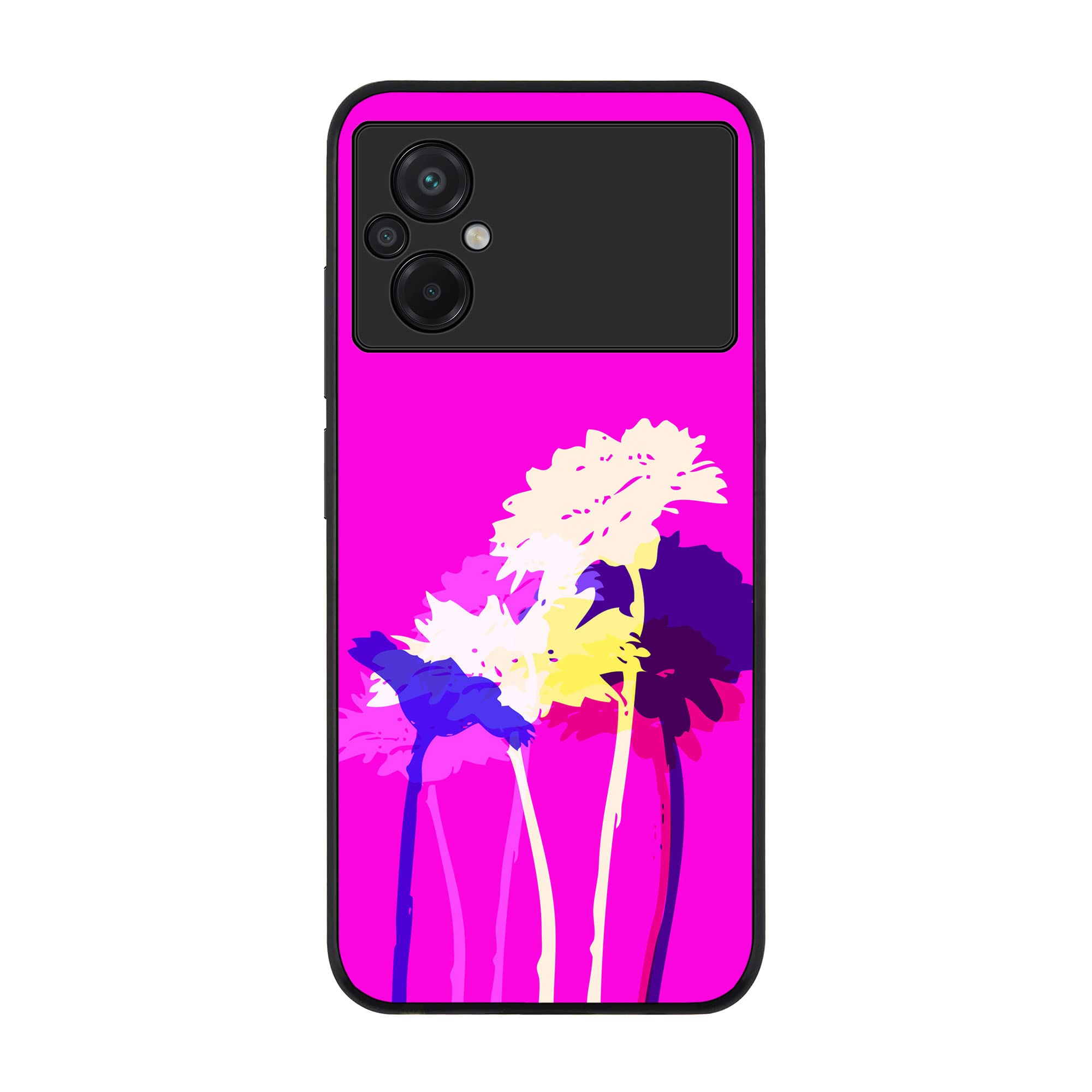 Stylizedd Rugged Black edge case for Xiaomi Poco M5, Slim fit Soft Case Flexible Rubber Edges Anti Drop TPU Gel Thin Cover - Bleeding Flowers (Pink)