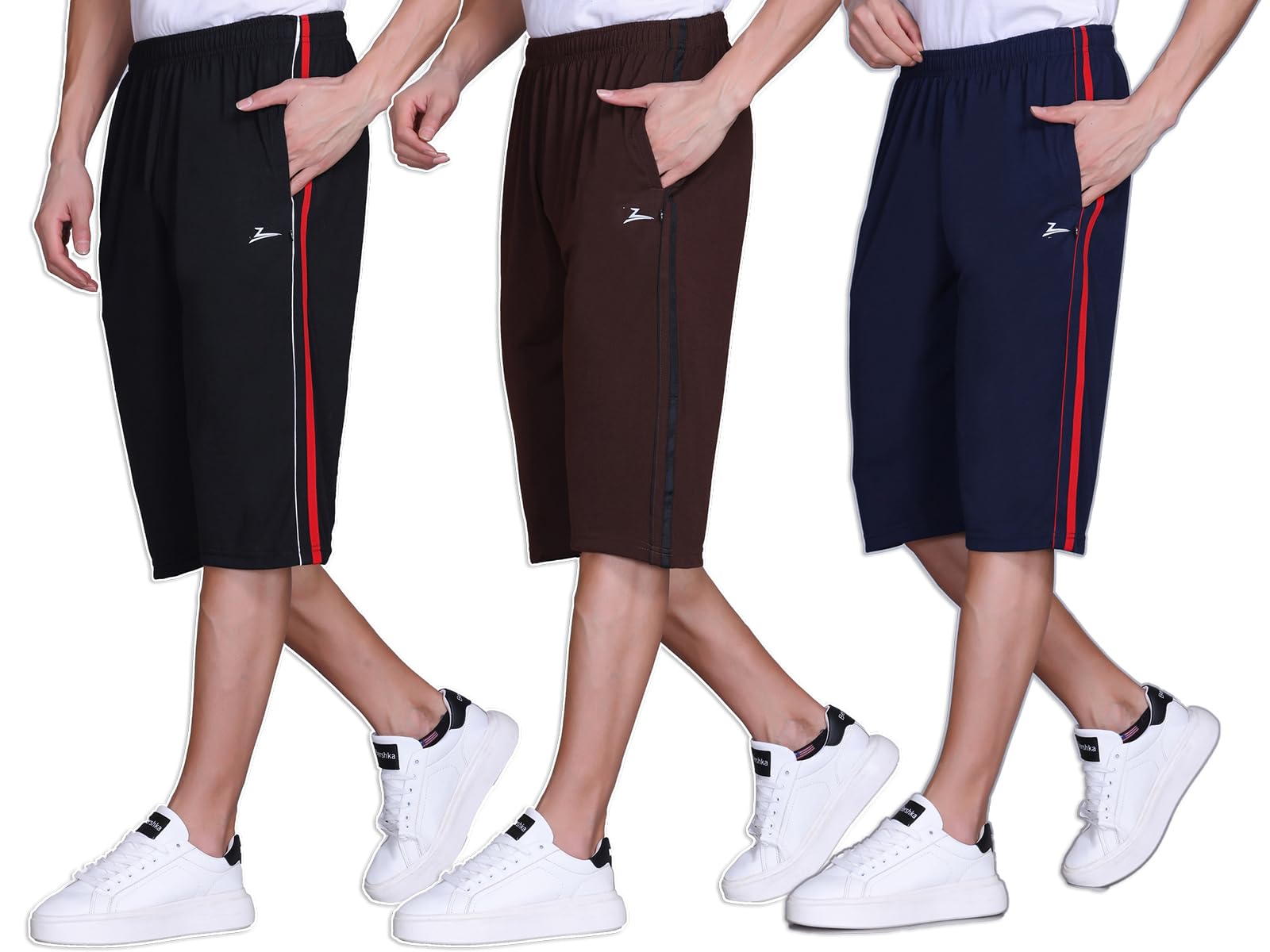 Pack of 3 Men's Polyester Sports Shorts with Side Pockets & Elastic Waist – Knee-Length Athletic & Casual Wear-picture-52