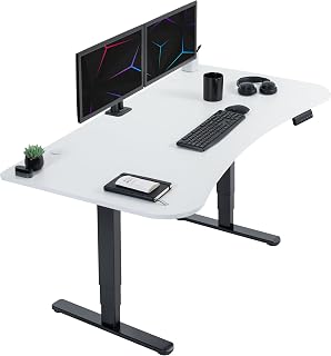 VIVO White 63 x 32 in Standing Desk, DESK-KIT-2B1W | Electric, Dual Motor, Holds 220 lbs, Sit Stand, Height Adjustable, Home Office, Memory Presets, 2B Series, Black Frame