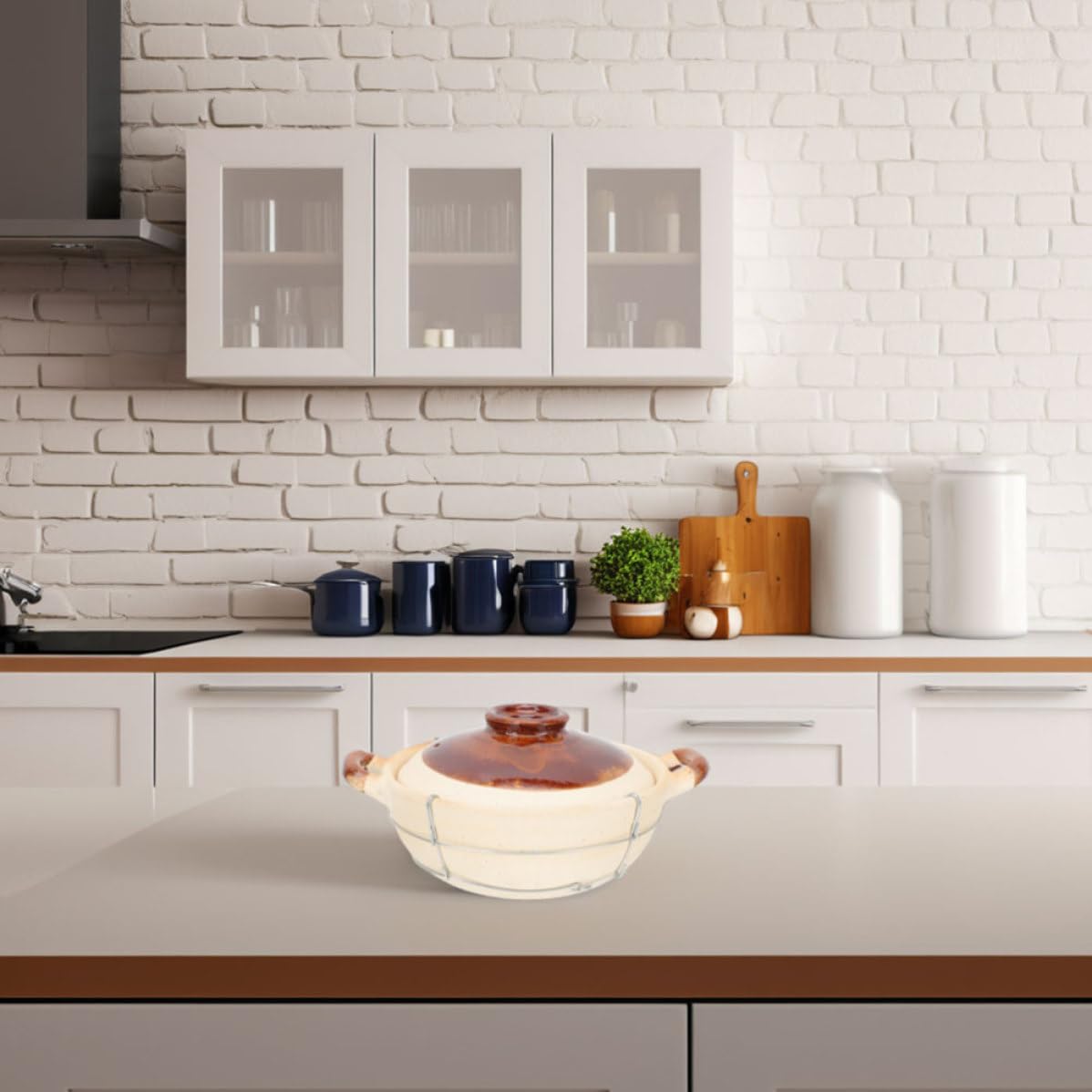 Olla de Barro Coreana con Mango Individual 0,5l para Cocina Casera, Resistente al Calor, Apta para Horno, Cazuela para Guisos y Arroz, Utensilios de Cocina de Barro con Tapa,