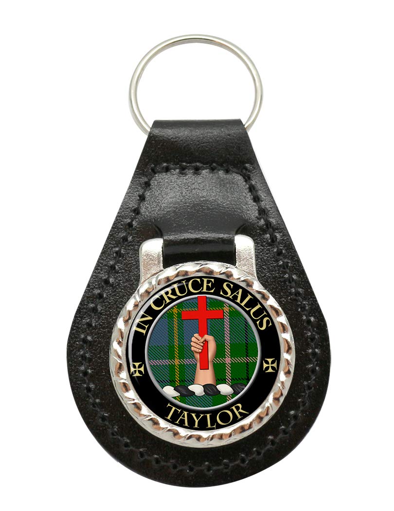 Giftshop Uk Black Leather And Silver Metal Taylor Scottish Clan Leather Key Fob