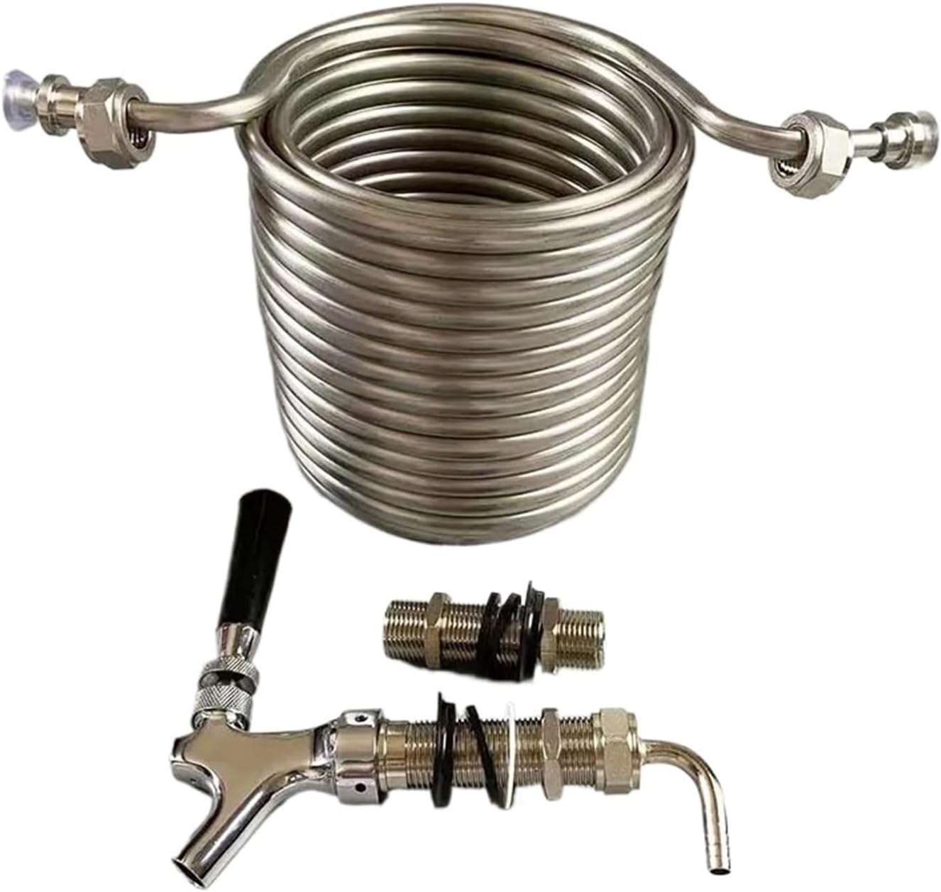 beer tap, 304 Stainless Steel Beer Cooling Coil,Long Shank Tap, Faucet, 80mm Draft Dispenser Set,For Homebrew Beer Tower