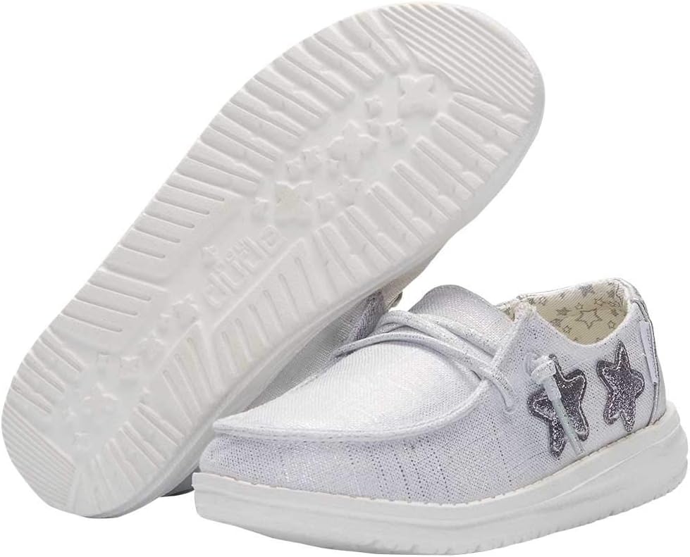 Hey Dude Girl's Wendy Youth Star Silver Size 10 | Girl’s Shoes | Girl’s Lace Up Loafers | Comfortable & Light-Weight