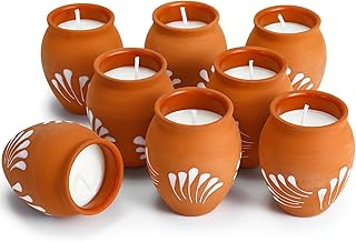 Nuanchu 12 Pcs Cantaritos De Barro Mexicanos Candles Mini 2 oz Mexican Candles Decorative Terracotta Clay Pottery Decorations Mexicanos Gifts for Cinco De Mayo Party Decorations(Elegant)