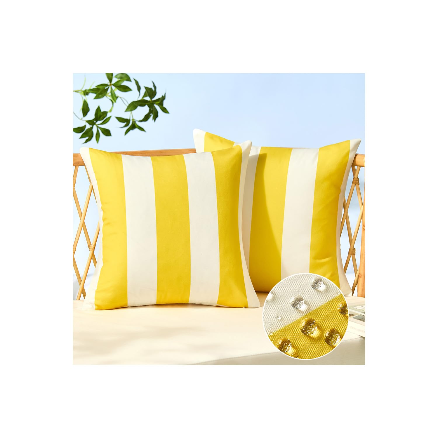Allorry Outdoor Pillow Covers 16x16 Yellow Striped Outdoor Decor JB007F16