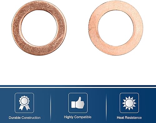 Miniatura 5 de X AUTOHAUX 20pcs M10 x 0.591 in x 0.039 in Cobre Arandela Plana Junta de Sellado Anillo para Tornillo Tuerca