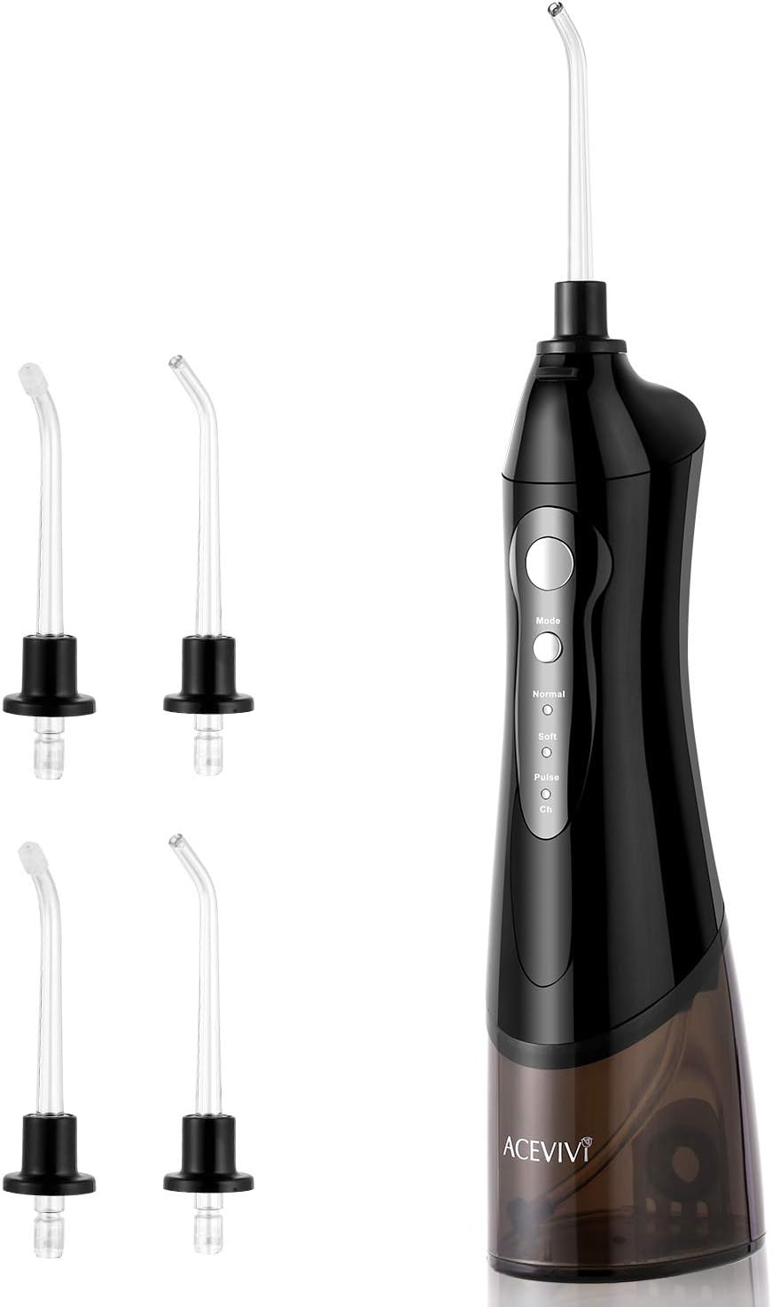 Water flosser Oral Irrigator for Teeth with 4 Jet tips Cordless Rechargeable Portable Power Dental Flosser 180ml, Black