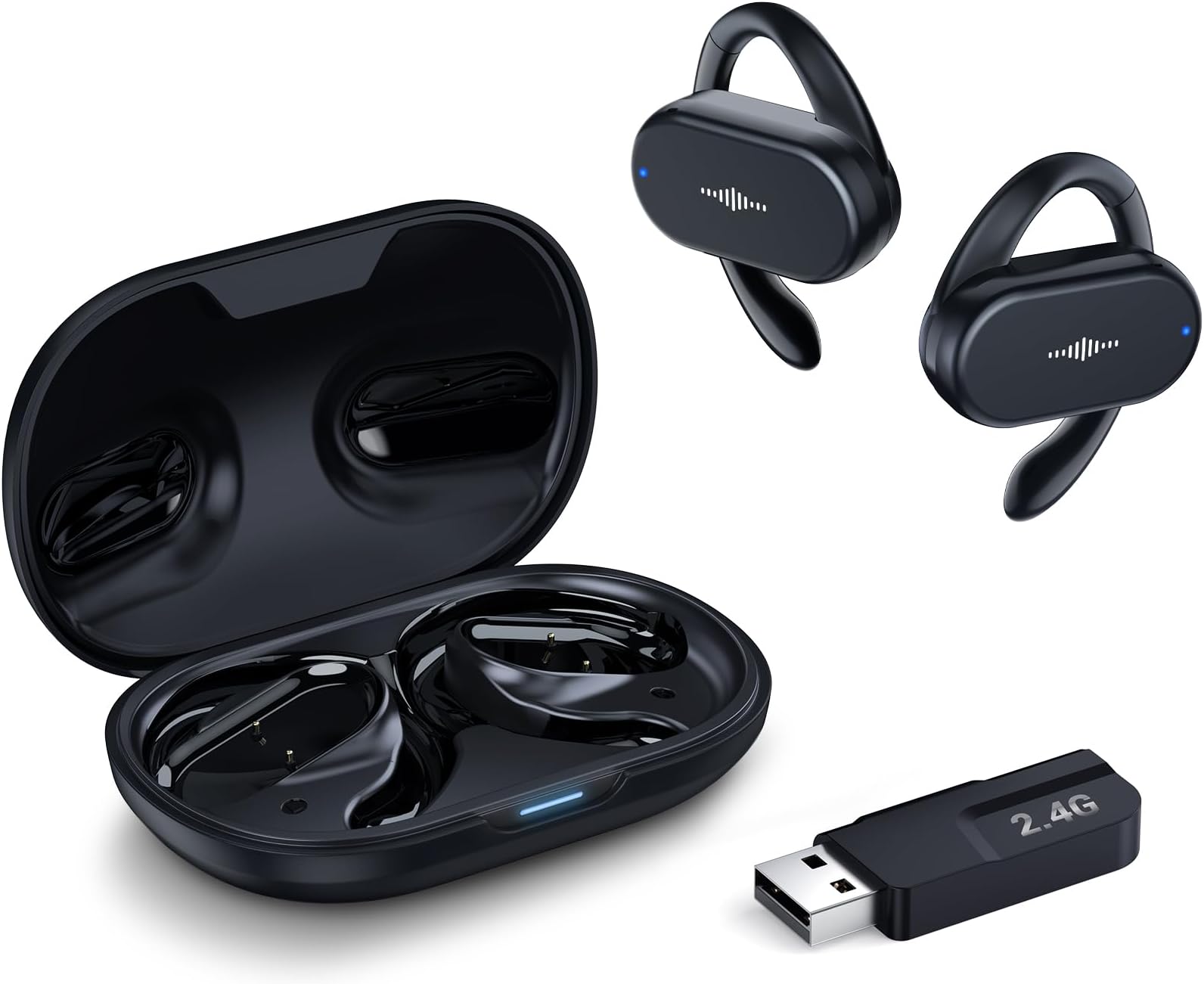 Krysenix Gaming Earbuds for PC, PS4, PS5, Switch, VR - Open Ear Headphones with 2.4Ghz Dongle, AI Noise Canceling Mic, Adjustable 150° Angle (Black)