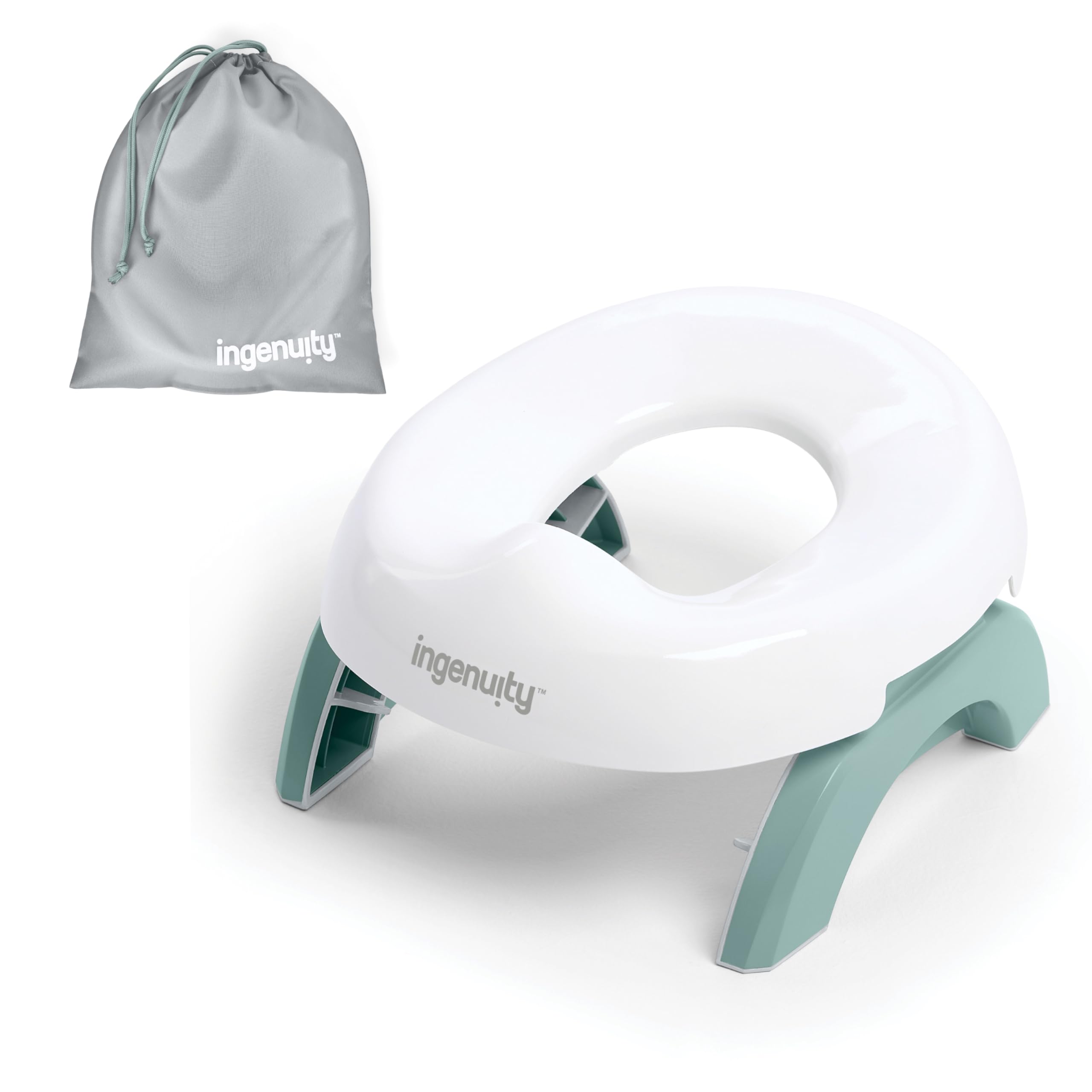 Ingenuity My Travel Potty, 2-in-1 Baby and Toddler Portable Potty Seat & Potty Ring, Lightweight Foldable, Includes Travel Bag & 3 Disposable Liners,