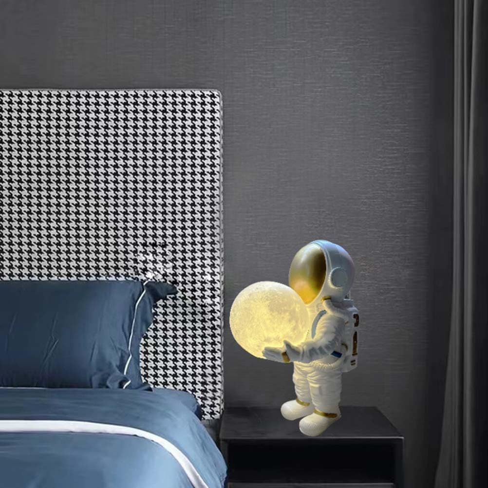 AoLa Lámpara de Mesilla de Noche LED Regulable con Interruptor de Cable Astronauta Luna Lámpara de Mesa 3D Print Luna Pequeña Lámpara 3000K/4000K/6000K Dormitorio Lámpara de Escritorio Decorativa