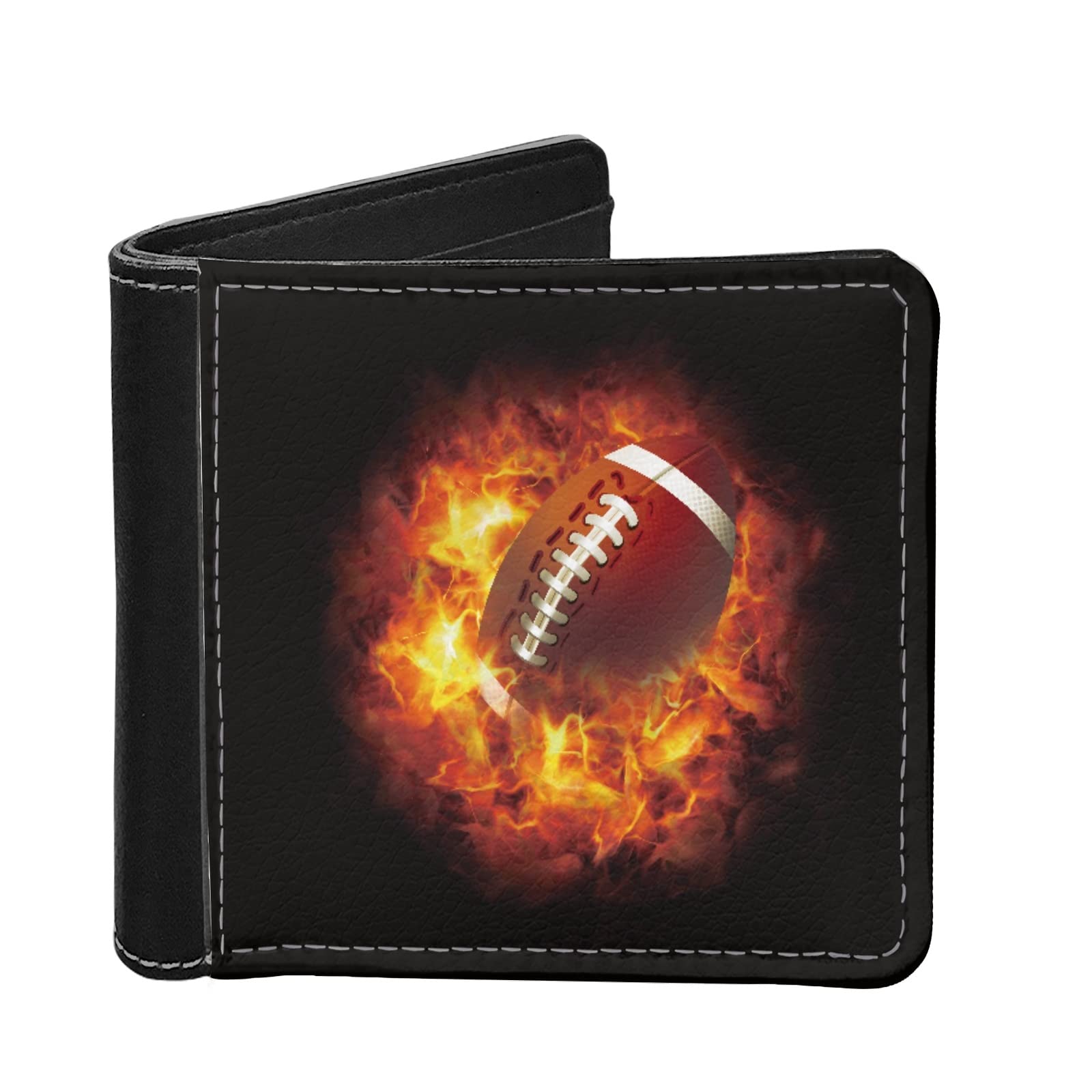 Coldinair Fire Rugby Print Wallets for Men PU Leather RFID Blocking Bifold Novelty Wallet for Boys