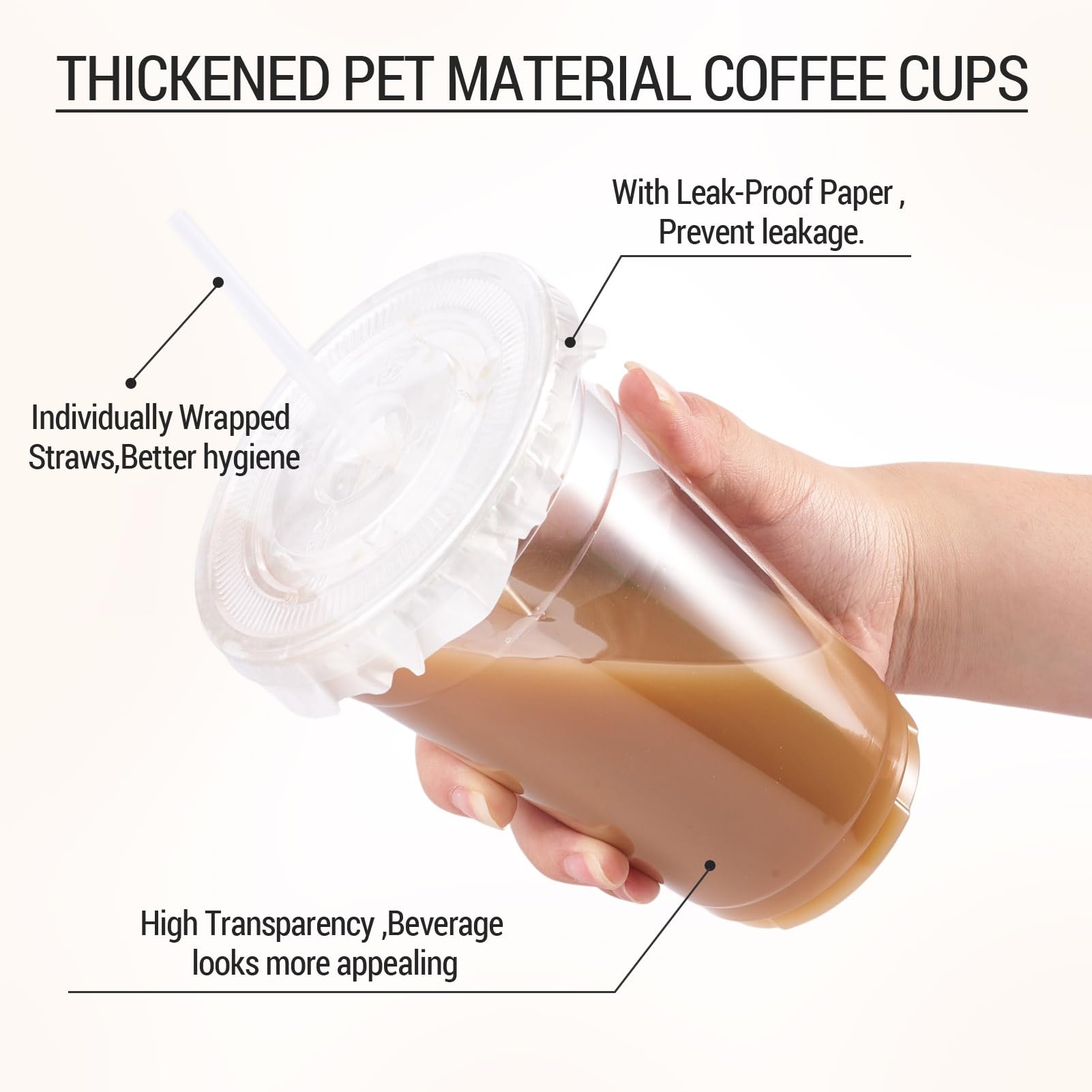 Juego de 50 tazas de café desechables de 567 g con tapa y pajita