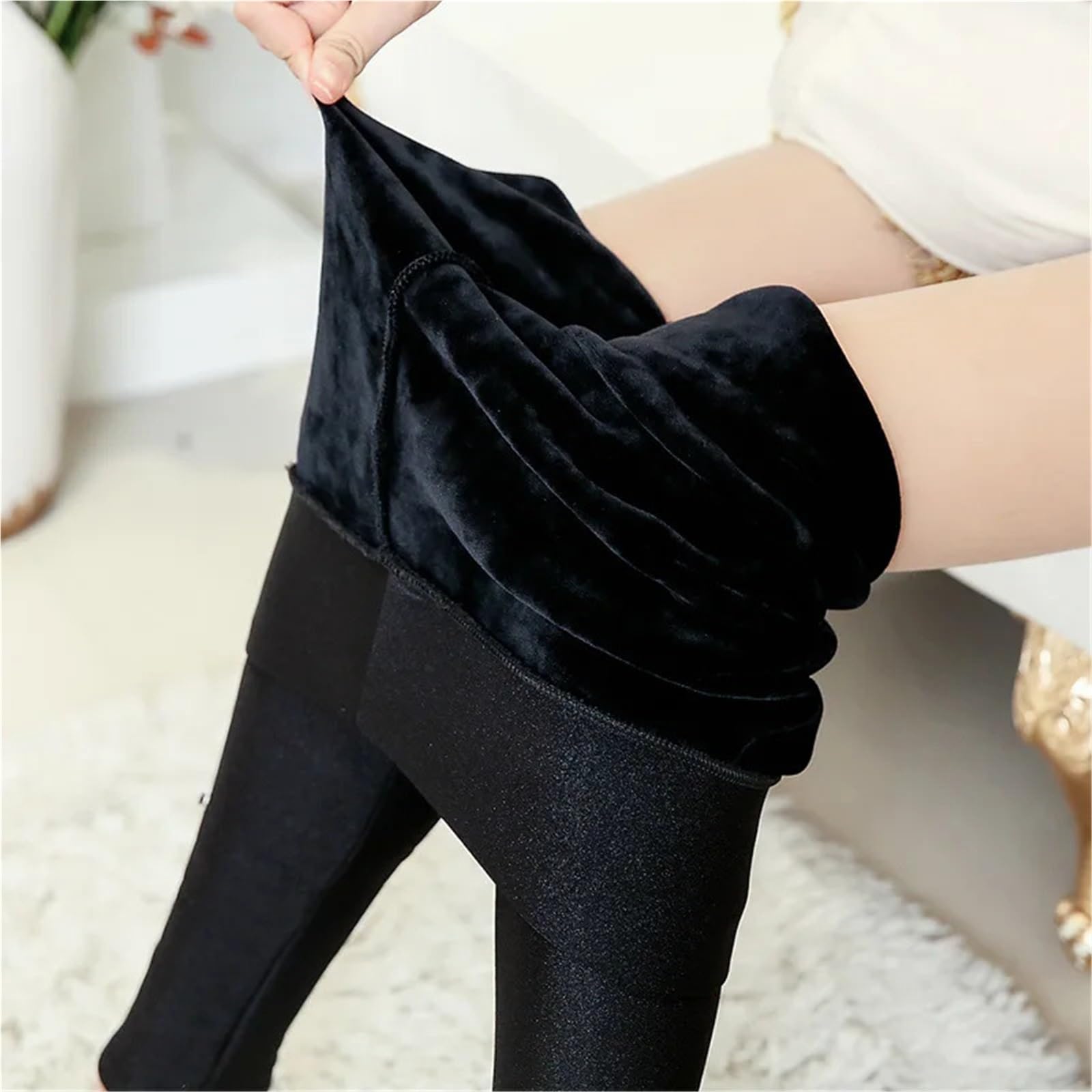 Collant Polaire épais Chaud for Femme Collant translucide Bas Thermique élastique Sexy Femme Collant Taille Haute Leggings(Black,2XL)