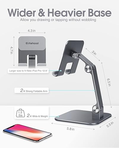 Miniatura 3 de elitehood Soporte de aluminio para iPad, soporte ajustable para iPad para escritorio, soporte para tableta de escritorio para iPad Pro 12.9 11 Air
