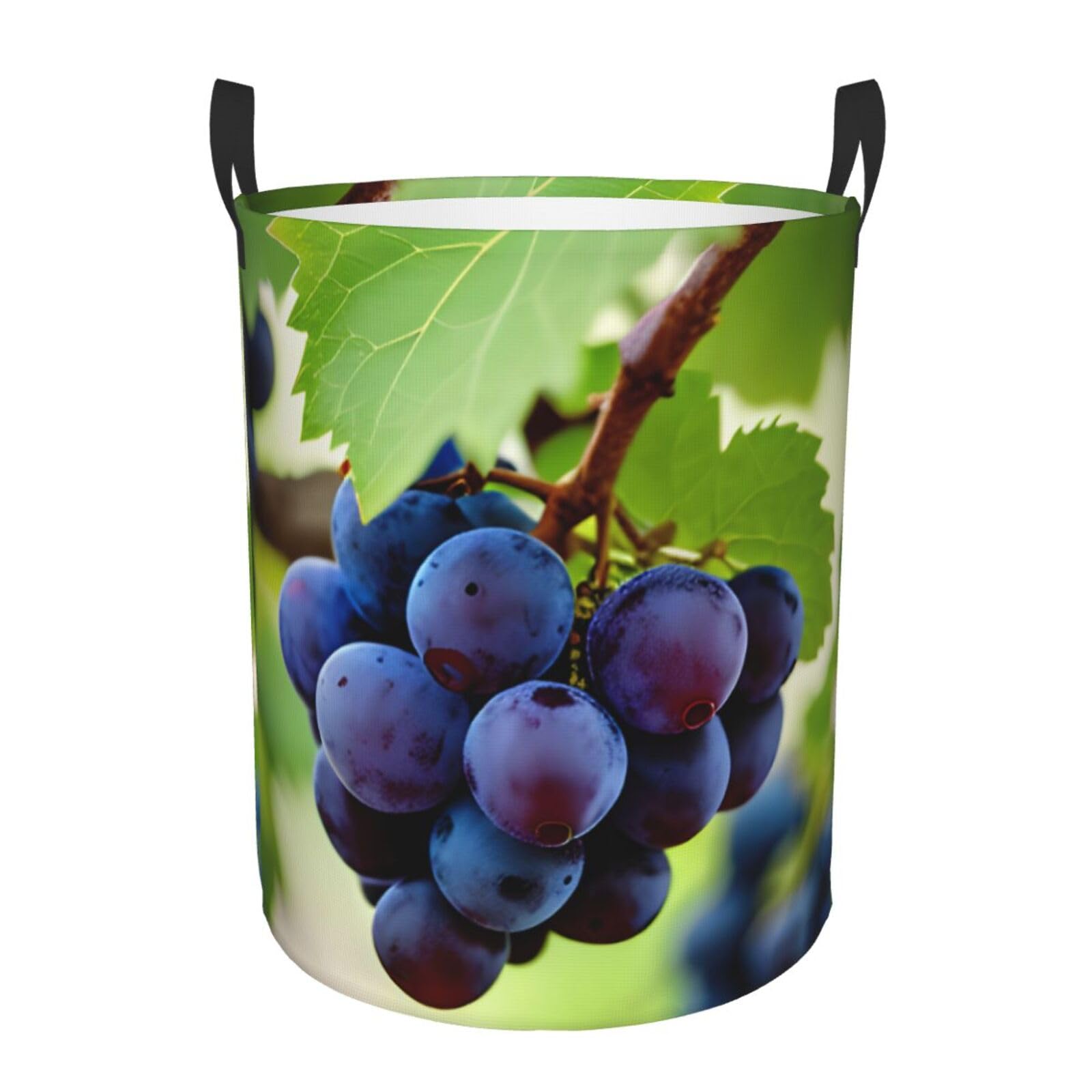 S Collapsible Round Grape Print Laundry Hamper