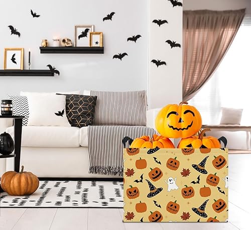 Miniatura 204 de Cesta de almacenamiento rectangular con asas, cesta de almacenamiento plegable, caja de libros, cesta de regalo (calabaza enojada)