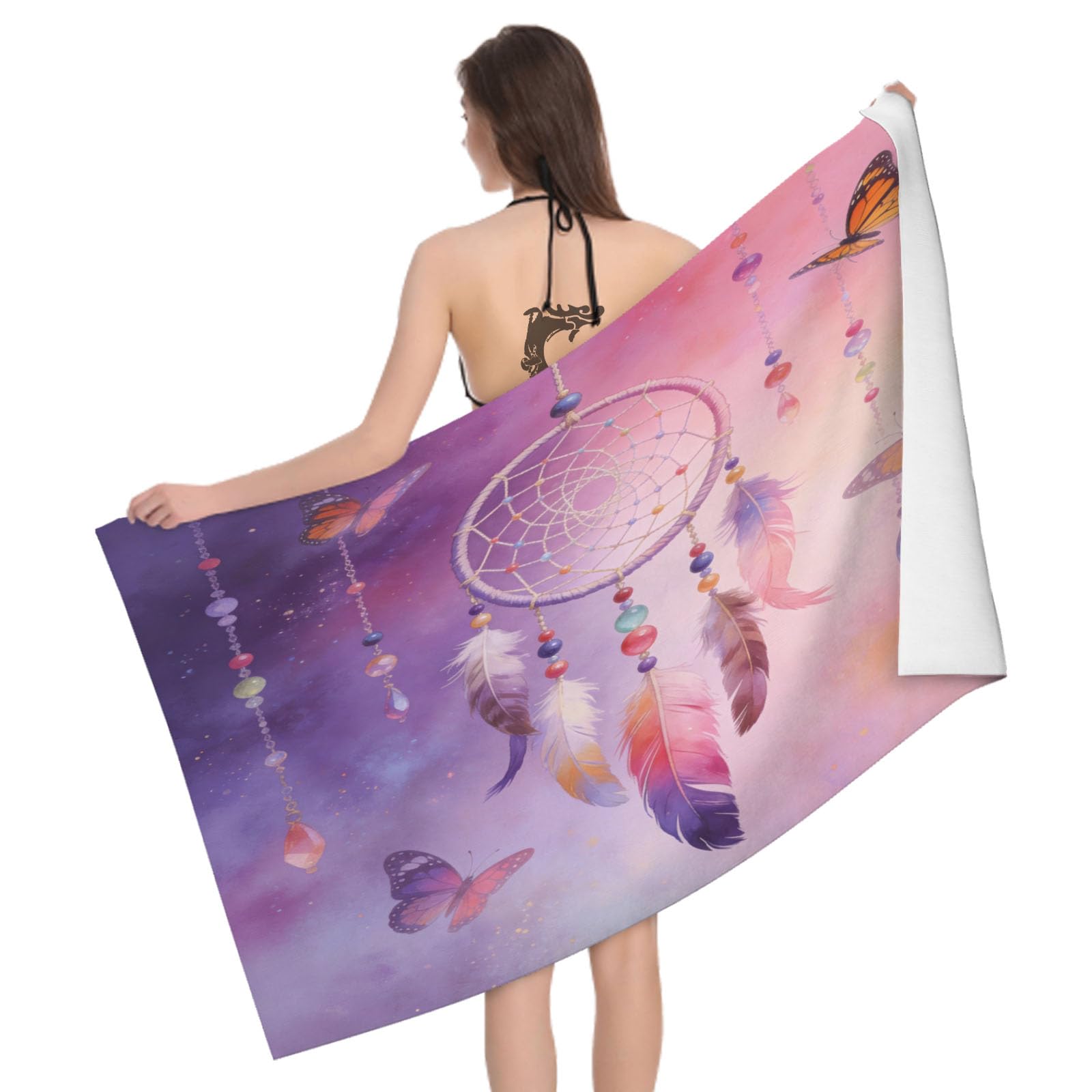 Leichong 3D Dreamy Dreamcatcher Beach Towel Microfiber Soft Quick Dry for Adults, Ethnic Style Bath Towel Lightweight Soft Absorbent for Travel Swimming Pool Sports, 75 x 150 cm