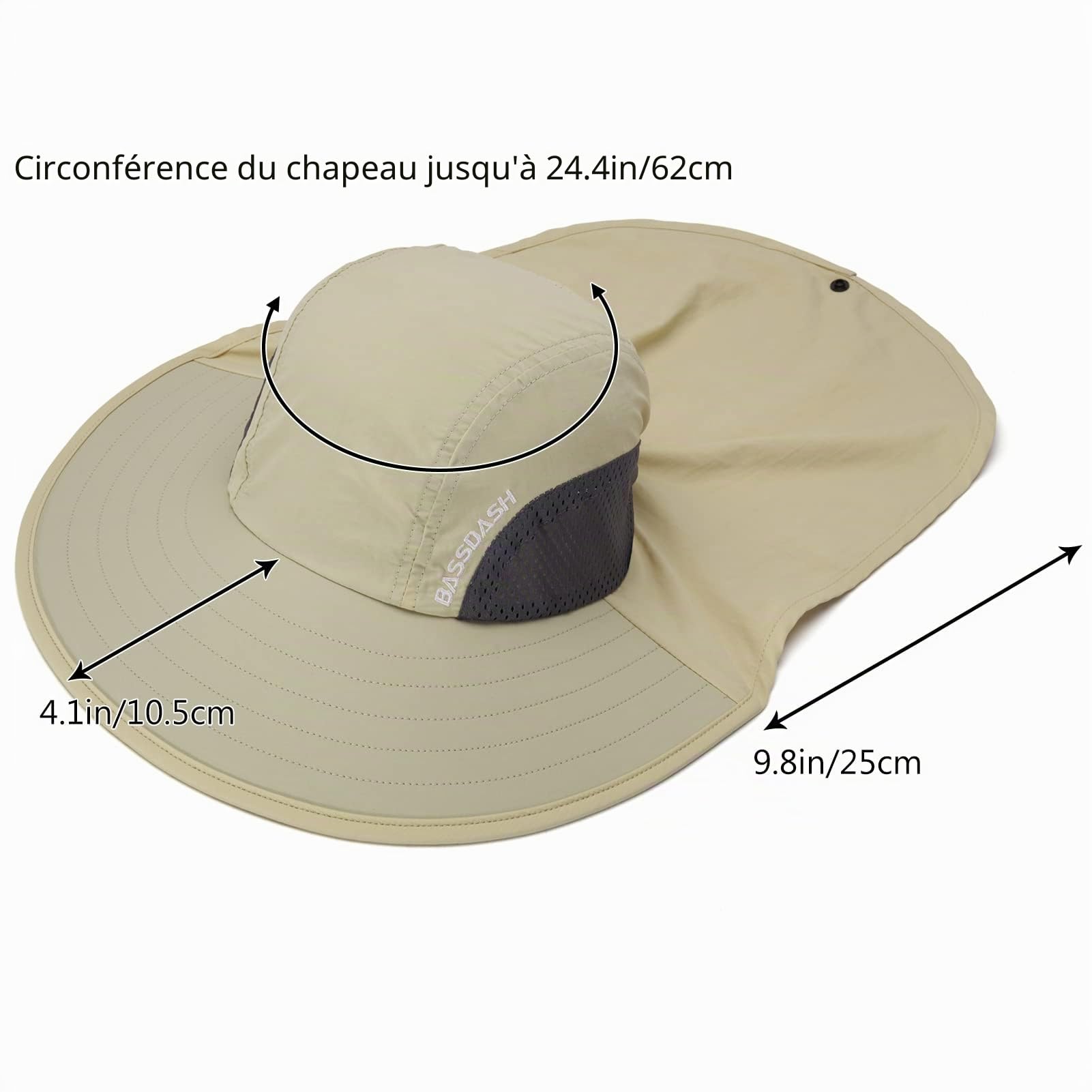 Bassdash Chapeau de Soleil Unisexe Femmes Chapeau de Soleil UPF 50+ Large Bord avec Grande Protection de la Nuque - Queue de Cheval - pour Homme et Femme