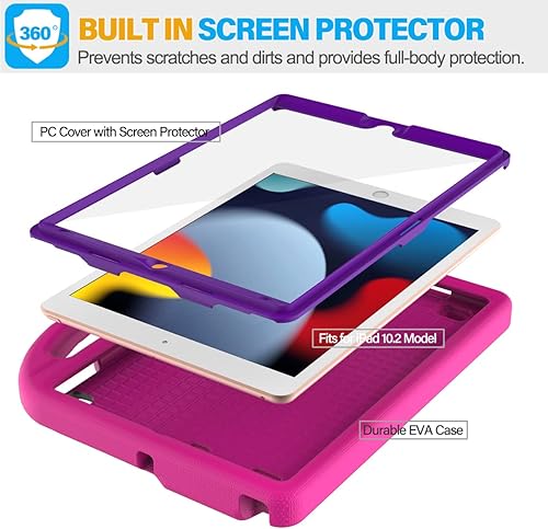 Miniatura 6 de SUPLIK Funda para niños para iPad de 987 generación - 10.2 pulgadas 202120202019 Funda con protector de pantalla integrado, asa resistente a golpes