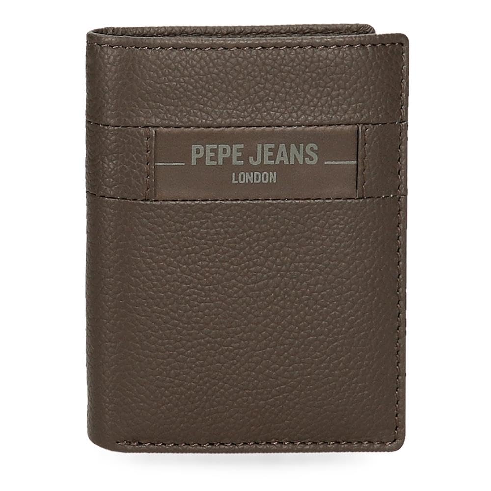 Pepe Jeans Checkbox Vertical Wallet with Purse Brown 8.5 x 10.5 x 1 cm Leather, Brown, One Size, Vertical Wallet with Coin Purse