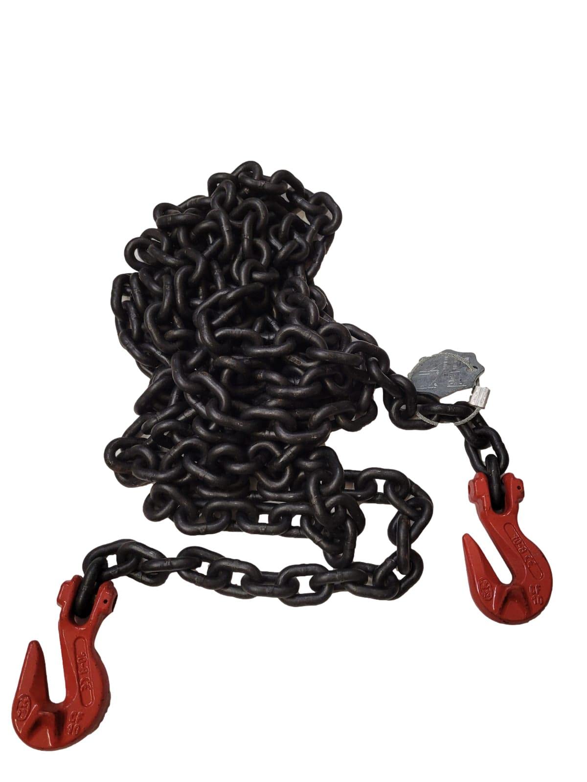 8mm Grade 8 Tow Chain/Lashing Chain With Clevis Grab Hook Each End - Recovery - Towing - Load Binder Chain (3 Metres Long)