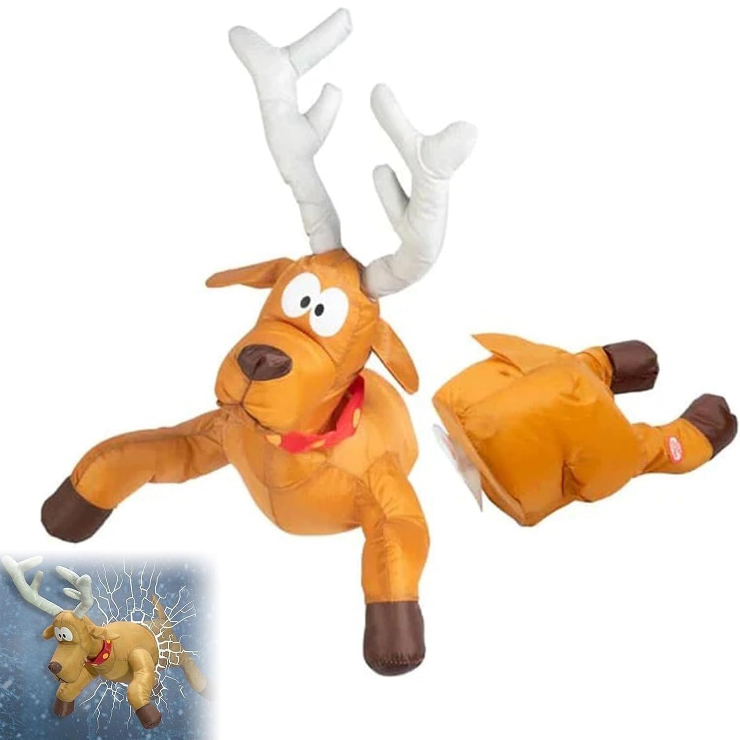 Peamoo Reindeer Christmas Crashing Santa & Animated Decoration,Funny Christmas Decoration,Christmas Window Decorations With Broken Glass Sticker & Leg-Kicking Animation,Fits Any Window (Reindeer)