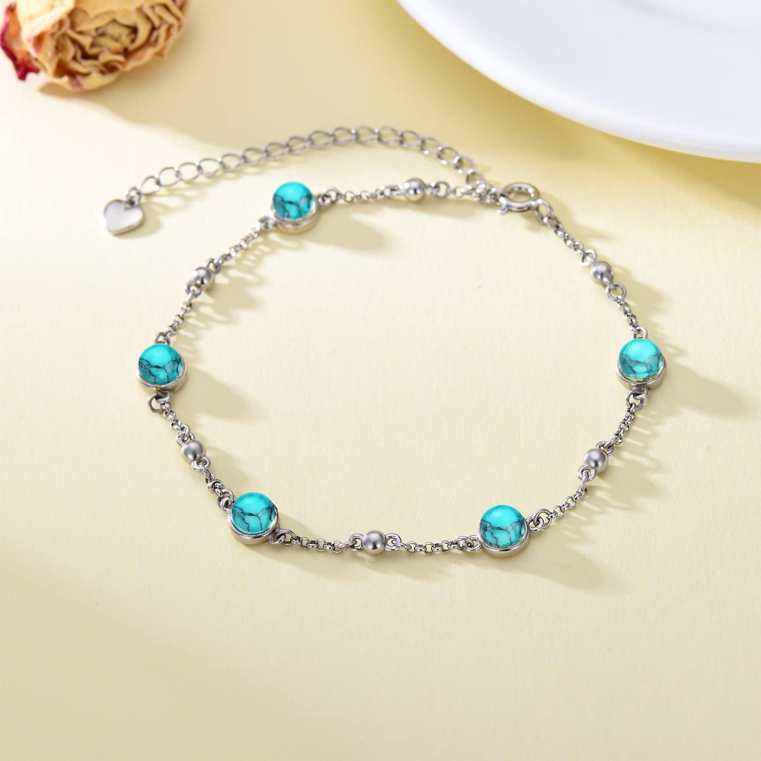 AOBOCO Sterling Silver Rainbow Planet Galaxy Anklet, Multicolor Crystals from Austria, Ankle Bracelet Foot Bracelet for Women, Anniversary Birthday Jewelry Gifts for Daughter Sister Wife Girlfriend