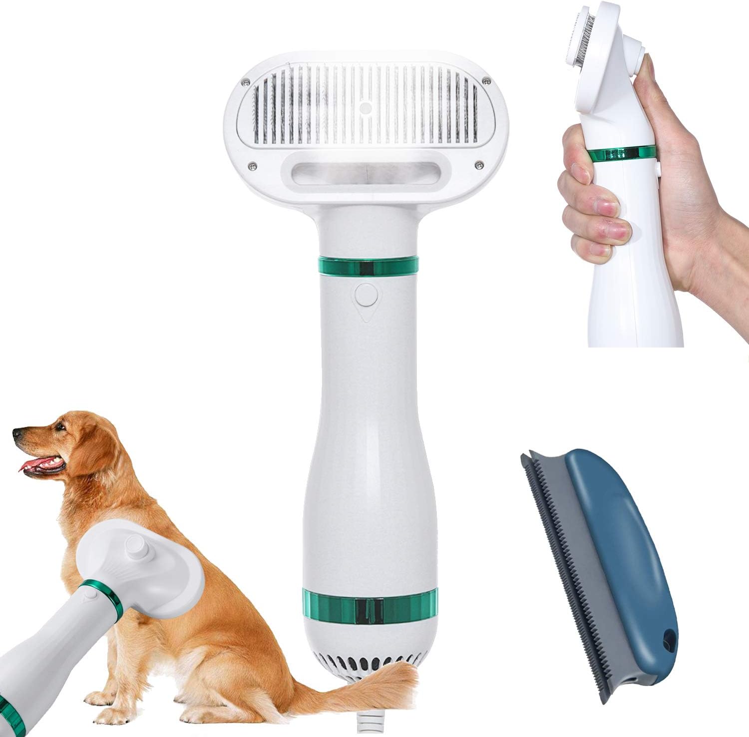 DYJKOUG Pet Hair Dryer, 2 in 1 Pet Grooming Hair Dryer with Slicker Brush, Home Dog Hair Dryer with Adjustable 3 Temperatures Settings,…