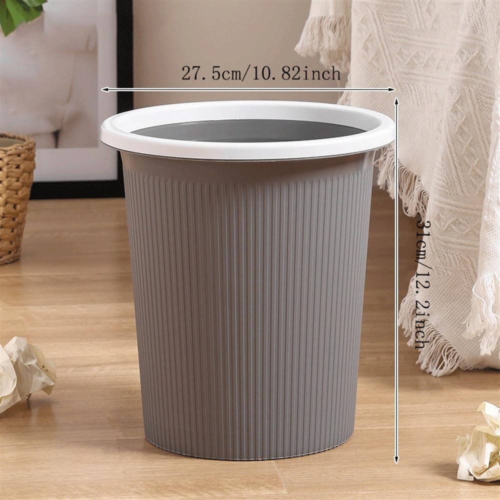 Kosz na śmieci bez pokrywki z pierścieniem dociskowym Plastikowy kosz na papier w paski, do domu, kuchni, biura, szary kosz na śmieci, kuchnia (duży)