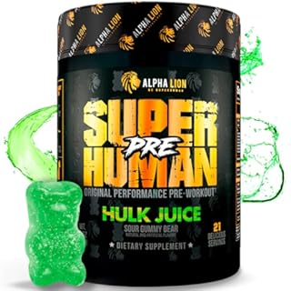 ALPHA LION Superhuman Pre Workout Powder, Beta Alanine, L-Taurine & Tri-Source Caffeine for Sustained Energy & Focus, Nitric Oxide & Citrulline for Pump (21 Servings, Hulk Juice)