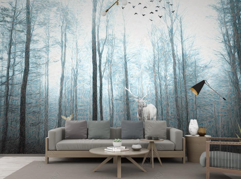 Papier peint intisse cerf et oiseau volant poster geant mural salon