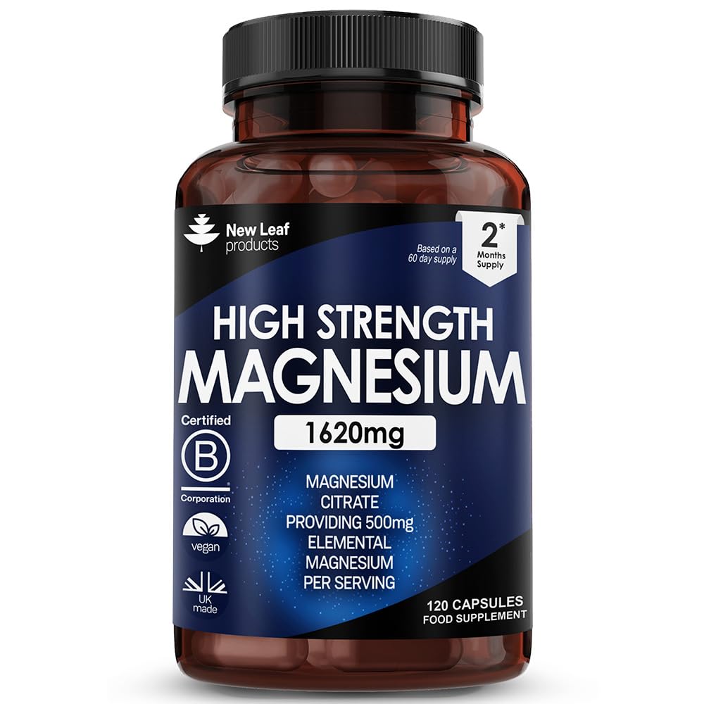 Magnesium Citrate Capsules 1620mg - Super Strength and High Absorption Magnesium Supplements - with 500mg ElementalMagnesium - Not Tablets - Muscle & Sleep Support (Two Months Supply)