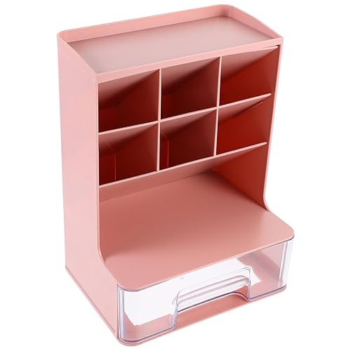 Luxshiny Multi-functional Pen Organizer with Drawer, Pink and Desktop Storage