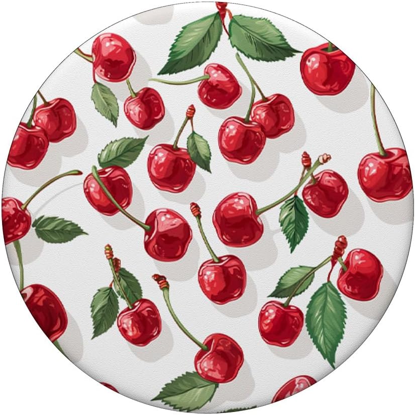 Cherry Pattern White PopSockets Adhesive PopGrip - Image 3