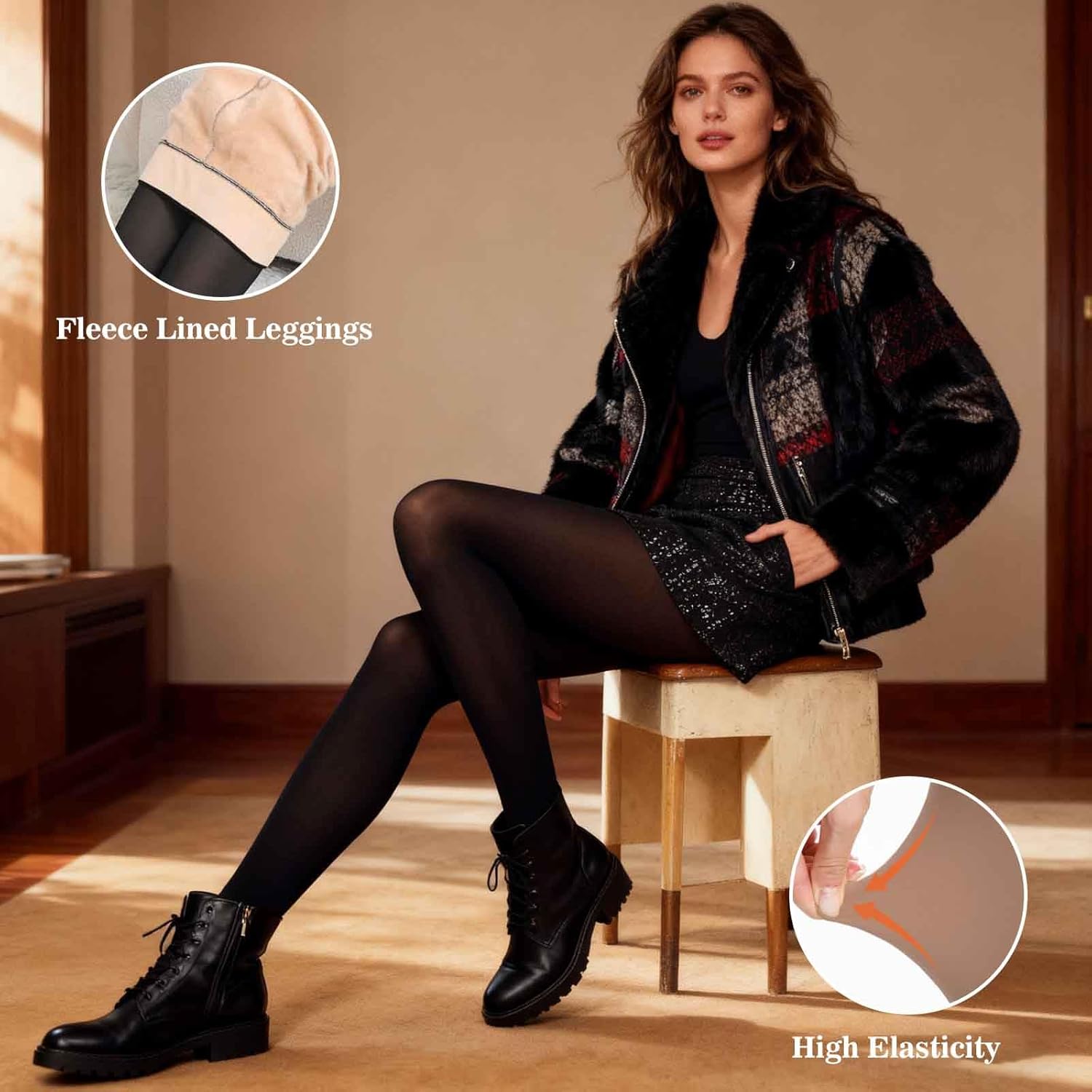 Fleece Lined Tights Women, Sheer Warm Pantyhose Fake Translucent Leggings, Winter Thermal Thick Tights for Women - Image 2