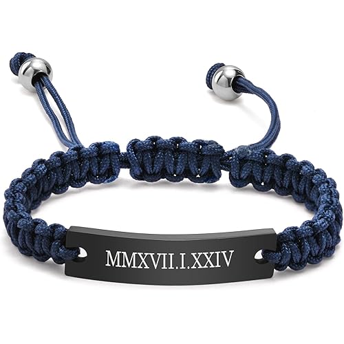 MEALGUET Personalized ID Couple Bracelets Custom Engraving Handmade Braided Rope Wrist Bangle for Men Women Friendship, Adjustable,Customized Bracelet Gift for Men Husband