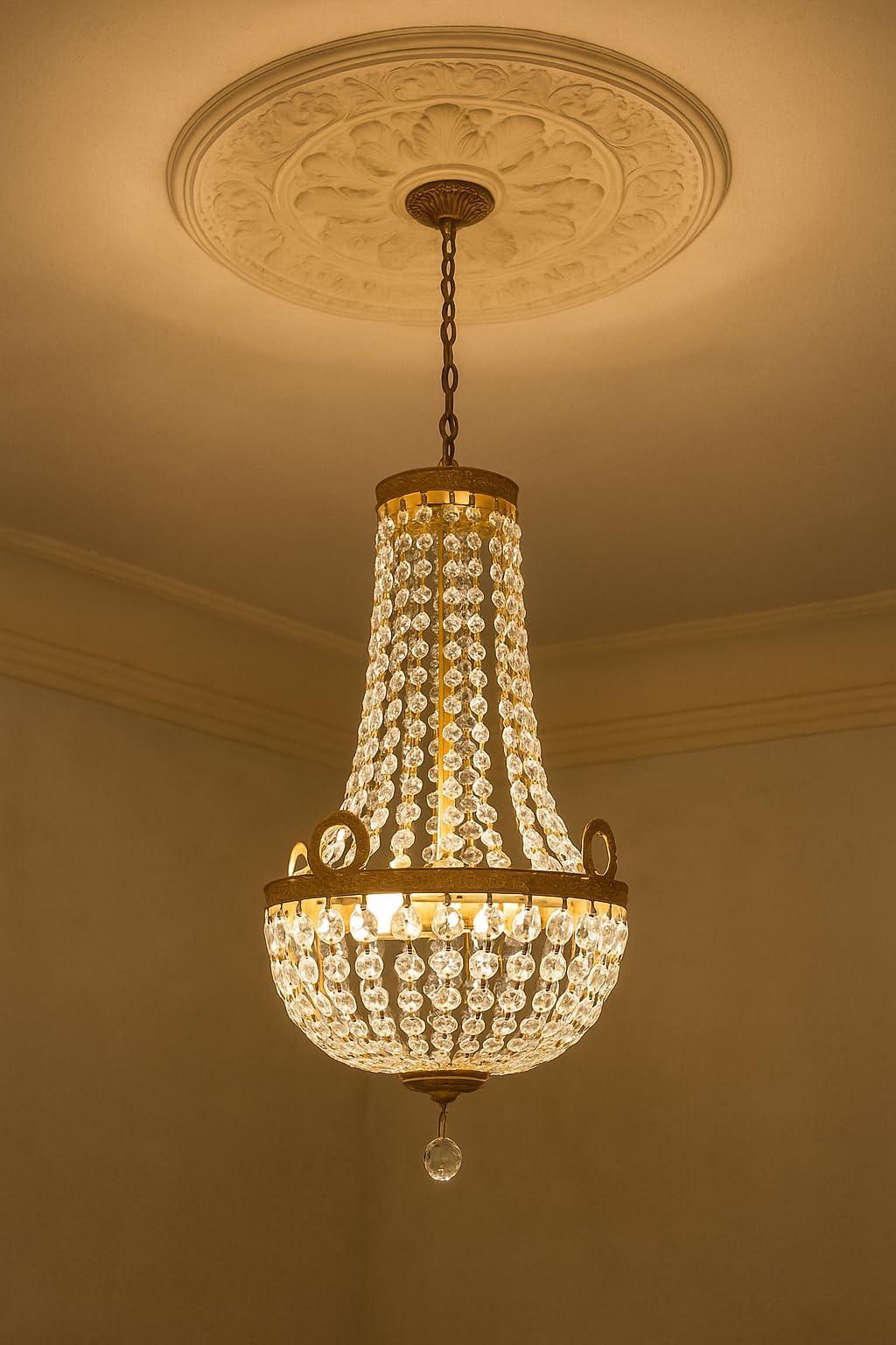 Kkc007 Kryształowy Żyrandol Sufitowy - Antyczny, Mosiężny, 46 cm, W Stylu Vintage, Do Korytarza